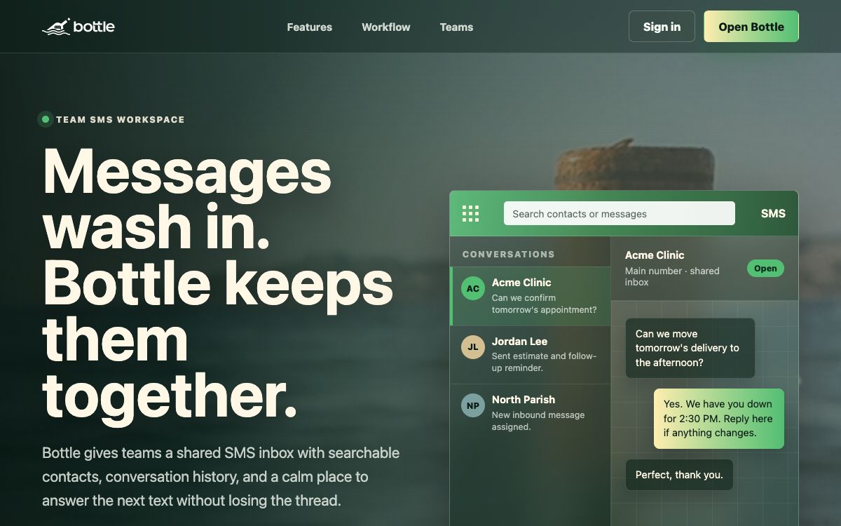 Bottle shared SMS workspace